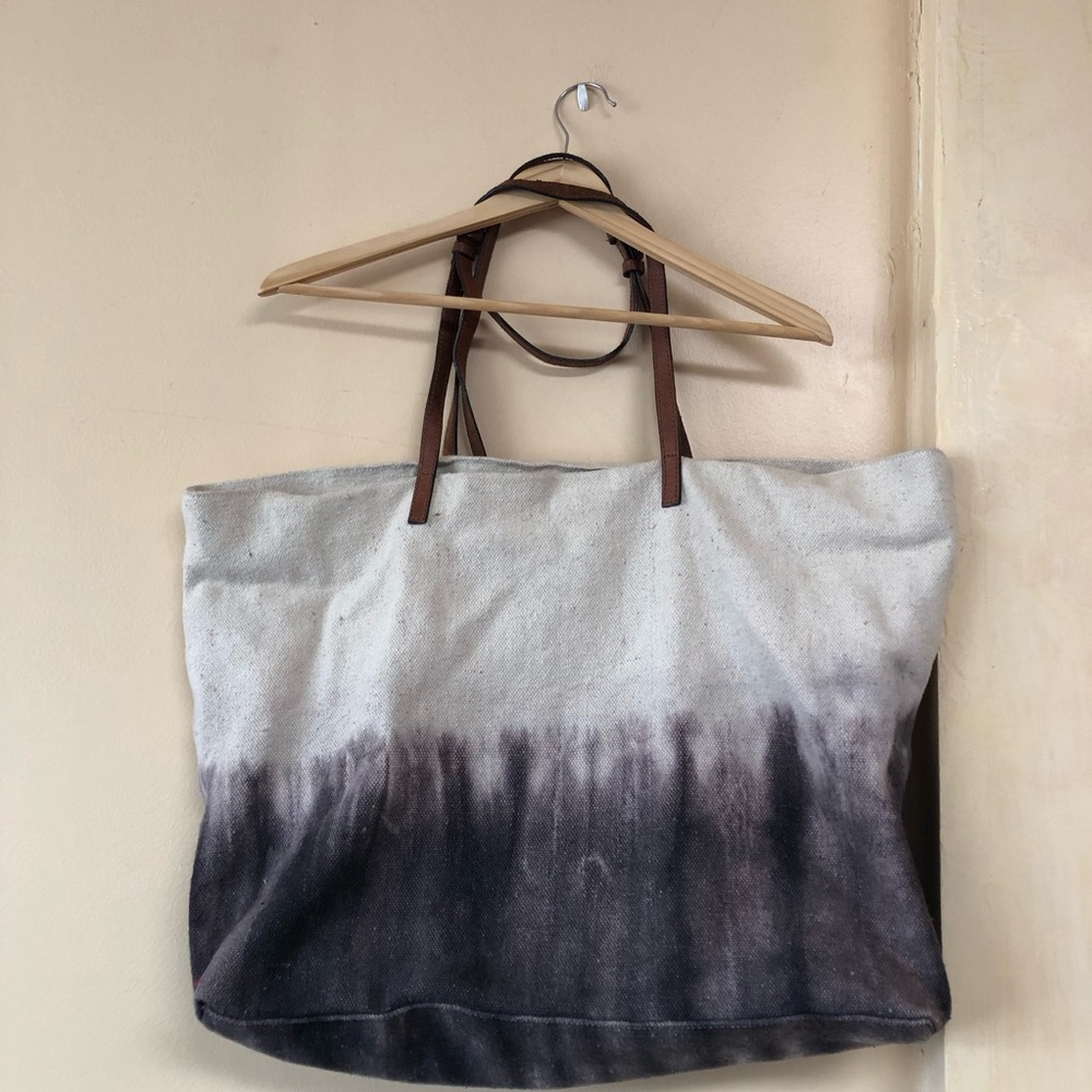 ZARA Large Shopper Beach Bag Tote Purple Ombré Brown Leather Shoulder Carryall